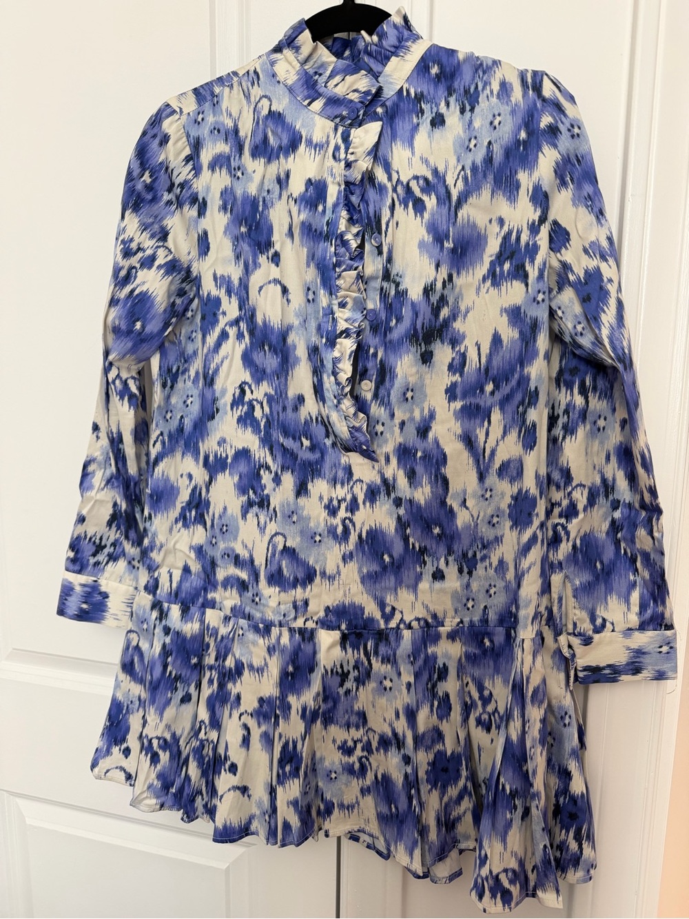 Tuckernuck Blue and Cream Watercolor Ruffle Dress